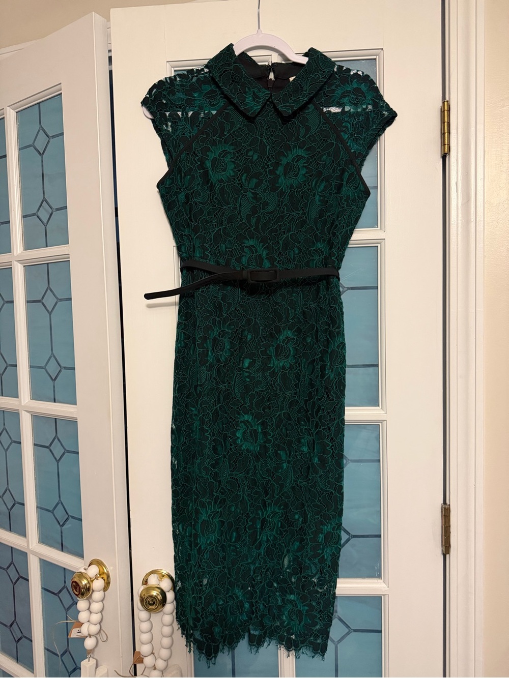 eva mendes for New York & Company Emerald Green Lace Midi Dress with Belt